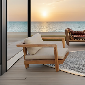 1-Seater โมเดิร์นเก้าอี้เลานจ์เดี่ยวที่หรูหราไม้สักผ่อนคลายสำหรับลานสวนสระว่ายน้ำการใช้งานกลางแจ้งพร้อมชุดโซฟาสวน - Product Image 2