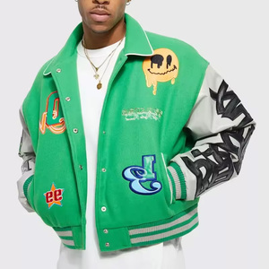 Chaqueta universitaria informal transpirable para hombre, abrigo con letras de estilo callejero con cuello levantado, novedad - Product Image 1