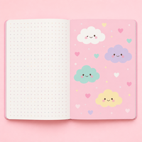 Carnet LABON personnalisé A5 Kawaii Nuages Pastel Rose Cœurs Multicolores Grille à Points Ruban Washi Enveloppes Boîte Cadeau Papeterie