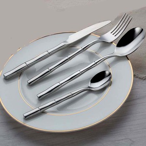 Juego de cubiertos plateados de acero inoxidable con mango de nuevo diseño de plata mate de acero inoxidable de lujo del fabricante - Product Image 4