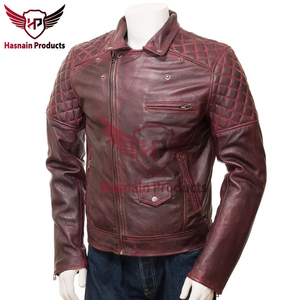 แจ็กเก็ตนักขี่จักรยานหนังสีเบอร์กันดีสำหรับผู้ชายสไตล์สตรีทไม่เหมือนใครสำหรับการผจญภัยในฤดูหนาว - Product Image 2