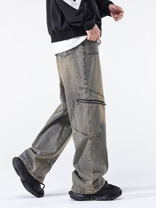 กางเกงยีนส์ขาตรงสไตล์วินเทจสำหรับผู้ชายทรงหลวมขนาดกลางดูหล่อ - Product Image 5