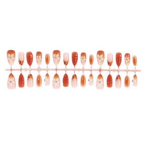 Lot de 30 faux ongles haut de gamme à motif amande, fleurs 3D, feuilles d'érable et imprimé léopard, style <span class=keywords><strong>manucure</strong></span> française, collection automne/hiver, vente en gros - Product Image 6