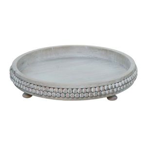Grand plateau de service rond en bois d'acacia à bord vif avec poignées en métal Pouf multi-usage conçu pour le service des aliments - Product Image 5