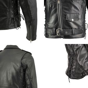 Blouson de moto en cuir véritable noir pour homme avec fermeture éclair et ceinture, style motard, coupe ajustée, qualité supérieure, vente en gros - Product Image 6