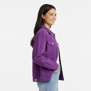 แจ็กเก็ตยีนส์มีฮู้ดสำหรับผู้หญิงเสื้อผ้าแฟชั่นแนวสตรีทแบบลำลองผลิตตามสั่งผลิตจากโรงงาน - Product Image 4