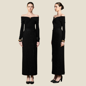 Gwen เสื้อถักโชว์ไหล่ให้เห็นอย่างปราณีตและบิดด้านหน้าทำจากผ้าถักที่มีแสงระยิบระยับเสื้อผ้าผู้หญิง - Product Image 1