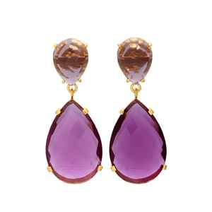 Nueva llegada chapado en oro gota amatista hidra conjunto de pendientes de piedras preciosas para mujer y niñas por Jaipur Gems - Product Image 1