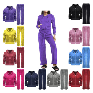 Survêtement en velours personnalisé pour femmes 2 pièces ensemble hiver velours survêtements avec motif brodé décoration couleur unie pour dames - Product Image 6