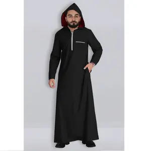 La migliore vendita all'ingrosso di Thobes personalizzati tinta unita colore nero Zip con cappuccio abito lungo stile arabo Abaya Thobe felpa con cappuccio da uomo Thobes