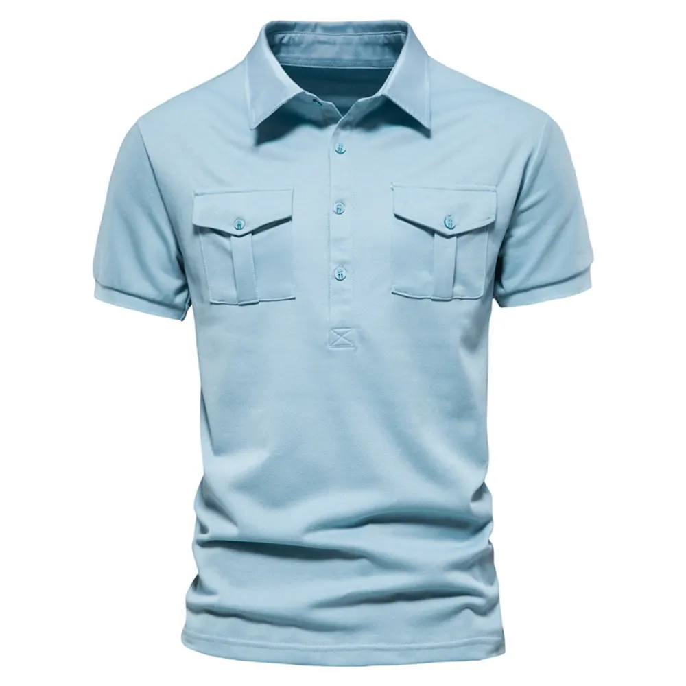New Summer Anit-pilling Polo Shirts for Men Double Pocket Short Sleeved Business Social Casual Men's Polos Tees