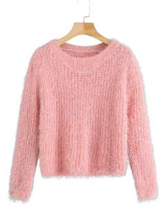 Customized Women Peach Pink Fuzzy Knit Sweater Long Sleeve Soft Warm Winter Pullover Cozy Textured Casual Fashion Top For Ladies - Product Image 1