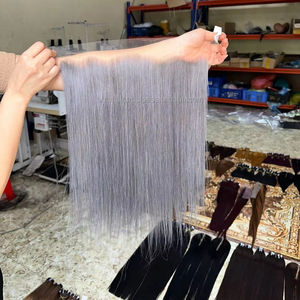 Precio al por mayor, cabello humano virgen vietnamita crudo recto de hueso de Color gris, paquetes de cabello humano sin procesar, trama Genius con cierre de encaje - Product Image 1