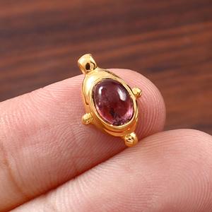 Handmade Gold-Plated 925 Sterling Silver Women's <b>Necklace</b> Pink <b>Tourmaline</b> Pendant Fine Jewelry Oval Shape Pendants Charms - Product Image 6