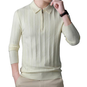 Pull Pull tricoté respirant avec fermeture à demi-fermeture à glissière revers extérieur rayé foncé - Product Image 6