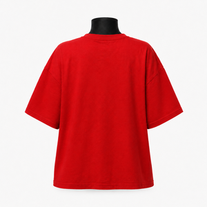 Camiseta Roja Extra Grande para Mujer, de Algodón, Corte Holgado, Cuello Redondo, Manga Corta, Bordado Floral, para Todas las Temporadas, Estilo Casual - Product Image 2