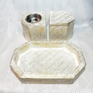 Luxury Handmade White Wash Indian <b>Wood</b> with Metal Inlay Incense Holder Oud <b>Burner</b> Mubkhar Incense <b>Burner</b> with Tray Best <b>For</b> Gift - Product Image 1