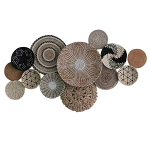 Ensemble naturel 13 joncs de mer décoration ronde paniers muraux suspendus plantes séchées rotin artisanat Art tentures murales pour le salon - Product Image 1