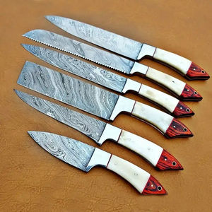 Juego de Cuchillos de Cocina Profesionales Burraq, Hechos a Mano con Acero de Damasco, 6 Piezas, Cuchillos de Chef con Mango de Madera, Ecológicos y Aptos para Lavavajillas - Product Image 4