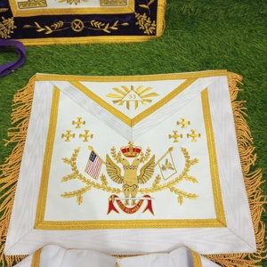 TABLIER DE RITE ÉCOSSAIS 33E DEGRÉ AVEC COLLIER OR BRODERIE AILES - Product Image 3