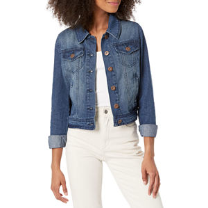 Veste en jean surdimensionnée à manches longues pour femmes, sur mesure, OEM, boutons, poches, grande taille, imperméable, respirante, automne-hiver - Product Image 1