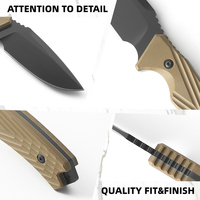 Couteau de survie tactique EDC à lame fixe en acier D2 avec revêtement en titane noir, lame pleine longueur, couteau de camping avec manche en G10