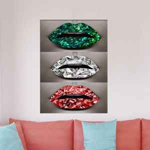 Elegant <b>Bedroom</b> Canvas Poster: Three Shimmery Lip <b>Printed</b> Design,Gallery Wrapped - Product Image 1