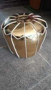 Pouf en cuir de style marocain pour console de salon ME-LTHPF-001 incrustation d'os - Product Image 5