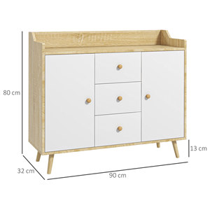 HOMCOM Aparador moderno en madera de aglomerado y pino con 3 cajones y 2 armarios en 2 niveles, 90x32x80 cm - Product Image 3