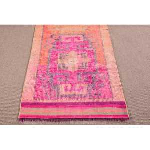 3x10.7 ft Herki Turkish Rug Eco-Friendly Traditional Pink Patchwork Latex Backing Wool Medium Pile <b>Hand</b> <b>Wash</b> - Product Image 5