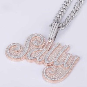 Pendentif Hip Hop Iced Out personnalisé lettre Design taille ronde Moissanite diamant 925 argent Sterling VVS clarté pour les femmes - Product Image 1