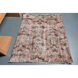 Tapis traditionnel en laine noire rose 3.6 X 4.1ft classique turc fait à la main Jacquard Weave Patchwork pour adolescents Rectangle couloir Latex - Product Image 1