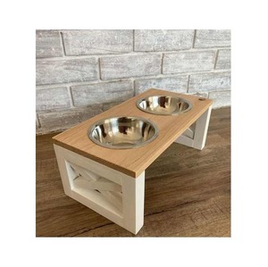 Cuenco para perros ecológico hecho a mano personalizado, recién llegado moderno, Base cuadrada de madera con bonito cuenco de Metal para animales de compañía - Product Image 2