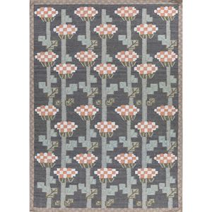 พรมขนสัตว์ทำมือ Orenda สีเทาและสีดำ ลายดอกไม้แบบนามธรรม รูปทรงสี่เหลี่ยมผืนผ้า พรมปูพื้นทางเดินสำหรับบ้าน รุ่น Adwp-13066 - Product Image 1