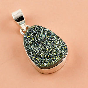 Colgante de piedras preciosas Druzy naturales de Plata de Ley 925, joyería fina de plata antigua, exportador de colgantes y dijes - Product Image 3