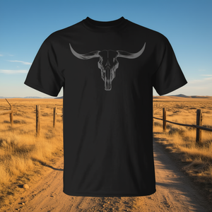 T-shirt Western Boho avec crâne de vache, design vintage tête de taureau, noir, col rond, manches courtes - Product Image 3