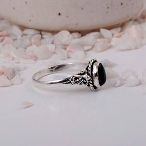 Black Onyx Natural Oval Cut Clear Oxidized Sterling <b>Silver</b> <b>Rope</b> Border Filigree Ring Vintage Style Luxury Jewelry Gift - Product Image 4