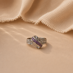 Rhodium Plated Amethyst Infinity Twist <b>Couple</b> <b>Ring</b> with Bezel Set Zircon - Product Image 4