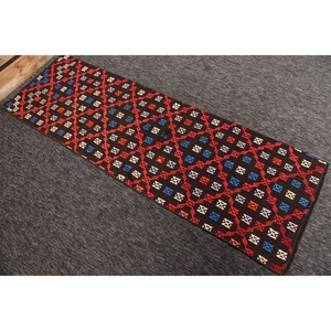 Tapis turc KLM 2,2x6,9 pieds, tapis vintage géométrique arc-en-ciel marron - Product Image 4