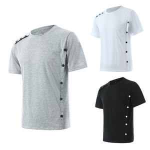 OEM imprimé sur mesure T-shirt manches courtes multi-boutons de couleur unie décontracté d'été de taille européenne pour hommes avec broderie vierge - Product Image 6