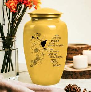 Mensaje Urna amarilla para cenizas de adultos Urnas de cremación de entierro femenino y masculino para cenizas humanas Mujeres y hombres Urna de tamaño personalizado funerario - Product Image 3