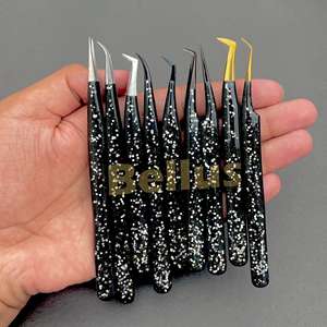 Pinzas profesionales negras para pestañas, punta de volumen de fibra, puntas recubiertas de Plasma de acero inoxidable, herramienta de pinzas de extensión de pestañas - Product Image 6