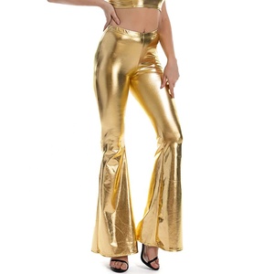 Pantalones anchos metálicos brillantes para mujer, pantalones plateados con purpurina, cintura alta, corte recto, sexys, para discoteca. - Product Image 1