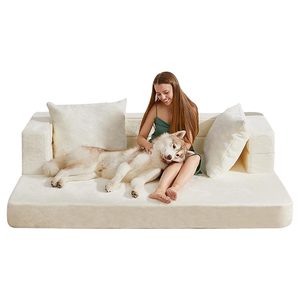 Sofá tipo PUF convertible 3 en 1, sofá <span class=keywords><strong>cama</strong></span> con suelo de piel sintética y 2 cojines para sala de estar, dormitorio, <span class=keywords><strong>cama</strong></span> para <span class=keywords><strong>perro</strong></span> - Product Image 3