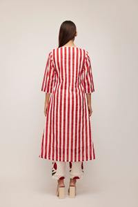 Red Stripe Suit Set Indian Fashion Styling High End Quality <b>Kurti</b> and Pants From Indian Manufacturer - Product Image 2