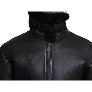 Customized <b>Men</b> Black Bomber Shearling <b>Leather</b> <b>Jacket</b> <b>Aviator</b> Sheepskin Warm Filling Biker Style Plus Size <b>Leather</b> <b>Jacket</b> for <b>men</b> - Product Image 5