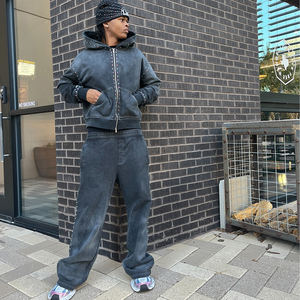 Conjunto de chándal con capucha y pantalones de chándal de lana de algodón 500 GSM 100% estampado de invierno personalizado de fabricante para hombre - Product Image 4