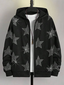 เสื้อฮู้ดดี้ผู้ชายแบบหลวมสำหรับฤดูหนาว ผ้าฟลีซหนานุ่ม 100% ผ้าฝ้าย รับผลิตตามแบบ OEM พร้อมปักโลโก้และตกแต่งด้วยคริสตัล สไตล์สตรีทแวร์ลำลอง - Product Image 2