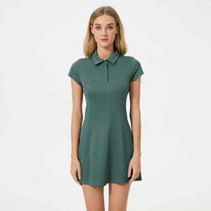 2025 Designer dames robe de Tennis avec violet manches courtes Shorts OEM équipe col montant demi fermeture éclair ensemble respirant avant Logo - Product Image 3