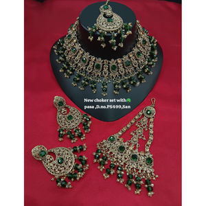 Ensemble de collier ras du cou plaqué or pour mariée avec boucles d'oreilles et Maang Tikka, bijoux ethniques pour mariage, fiançailles, anniversaire - Product Image 1